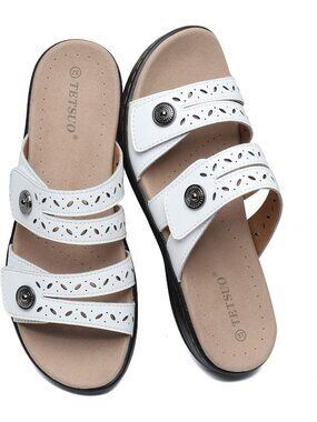 Women's Flat Sandals Dressy Summer White Open Toe Walking Sandal Arch Support